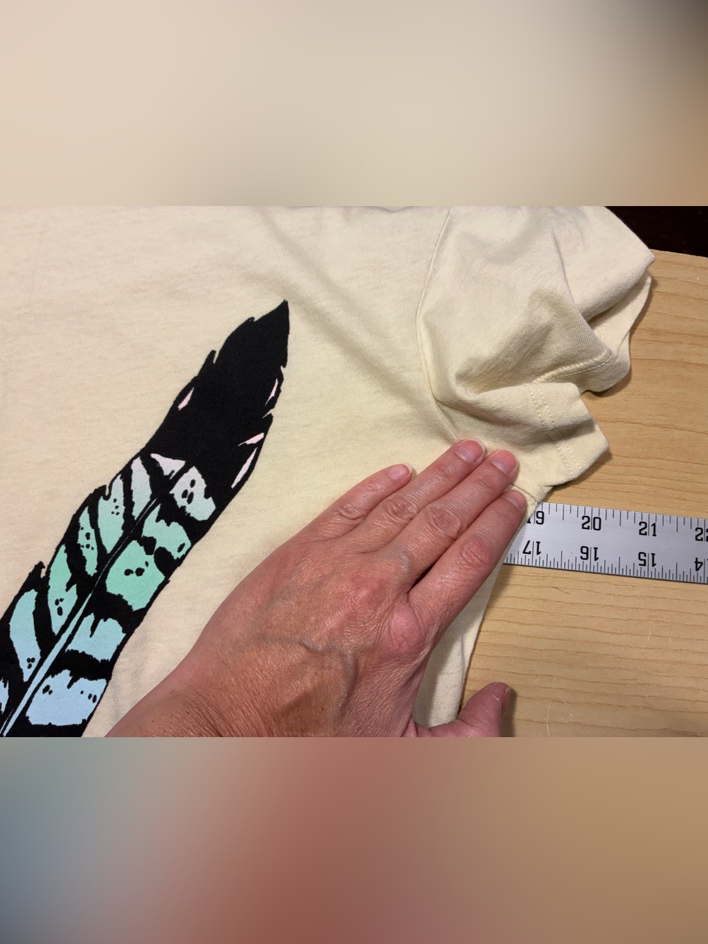 Wildfox USA MADE Pastel ‘V’ Feathers Graphic Tee Cream Size Large - Picture 5 of 6